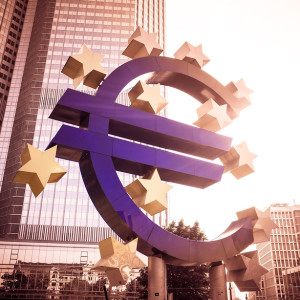 Frankfurt, Germany- July 11: Euro Sign. European Central Bank (ECB) is the central bank for the euro and administers the monetary policy of the Eurozone.July 11, 2014 in Frankfurt, Germany.